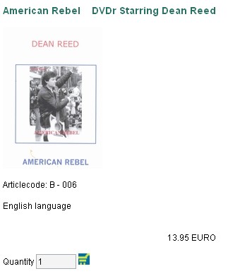 American Rebel    DVDr Starring Dean Reed