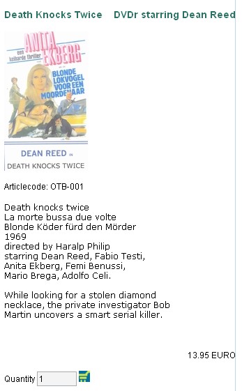 Death Knocks Twice    DVDr starring Dean Reed
