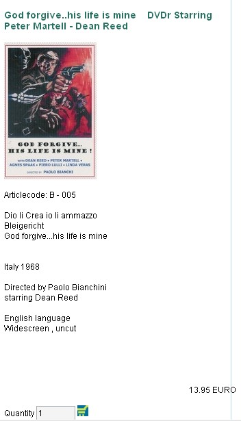 God forgive..his life is mine    DVDr Starring Peter Martell - Dean Reed